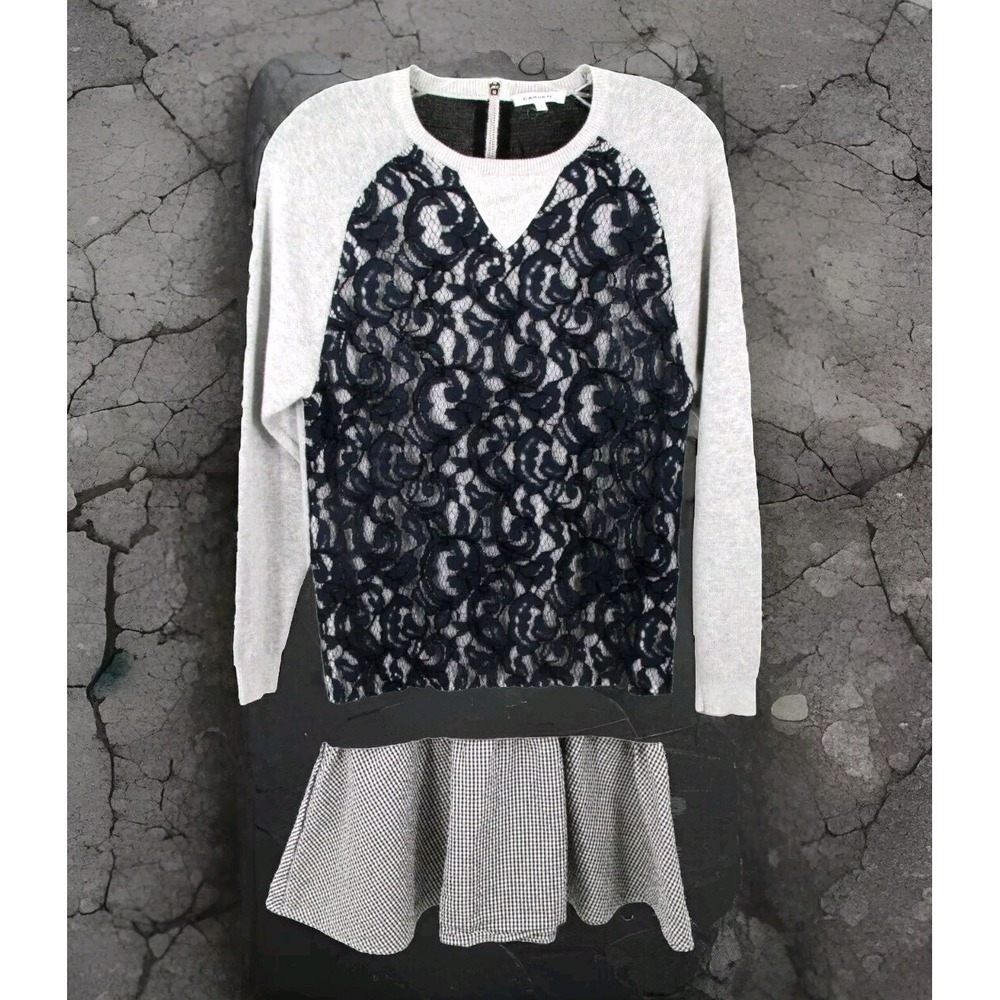 CARVEN PARIS Mixed Media Blouse Small Lace Front Ruffle Steampunk 810RO01